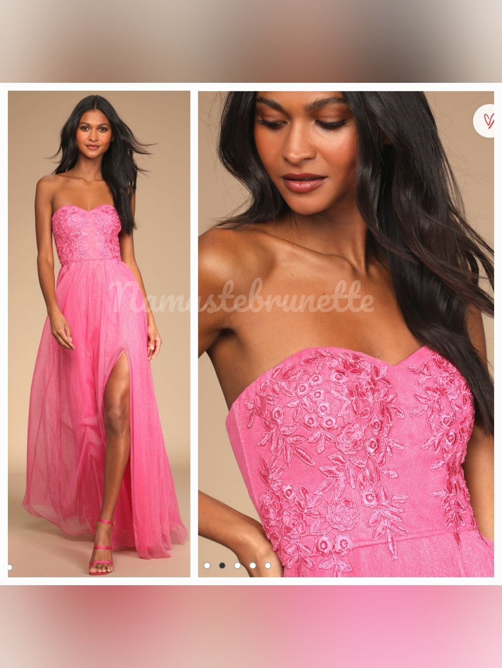 Nwt Midnight Dreamer Pink Embroidered Strapless Maxi Dress